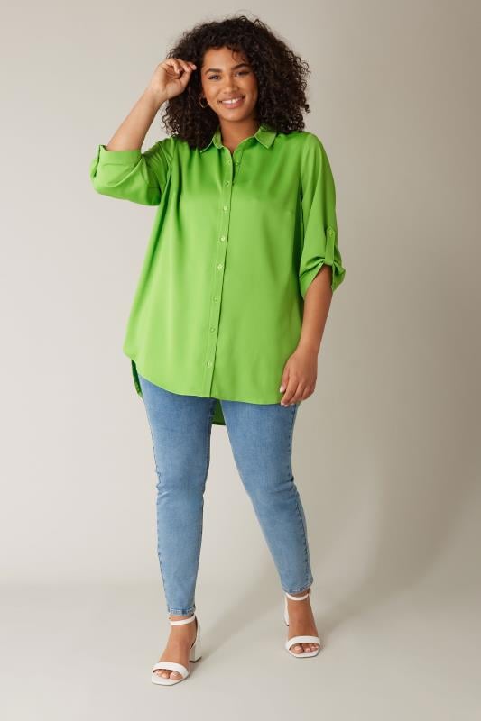 EVANS Plus Size Green Tab Sleeve Shirt | Evans  2