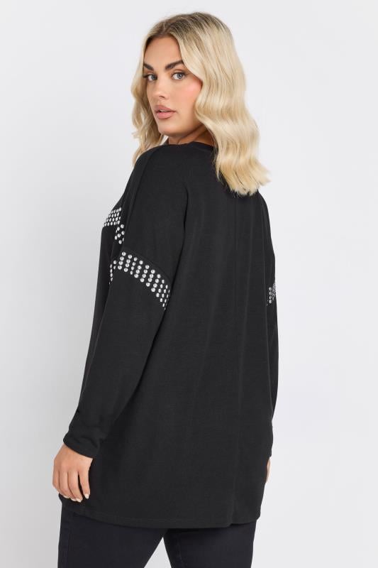 YOURS Plus Size Black Chevron Stud Embellished Jumper | Yours Clothing 3