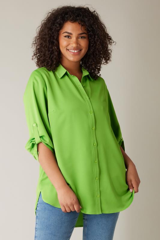 EVANS Plus Size Green Tab Sleeve Shirt | Evans  1