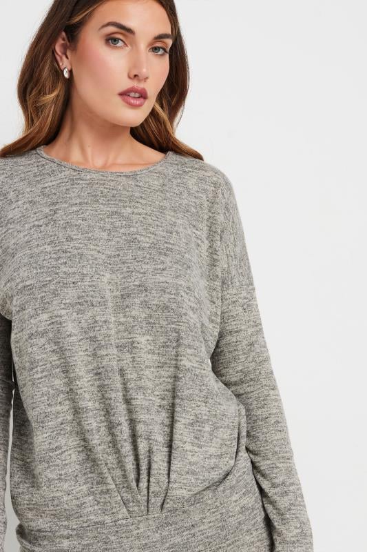 LTS Tall Grey Marl Soft Touch Pleated Top | Long Tall Sally 4