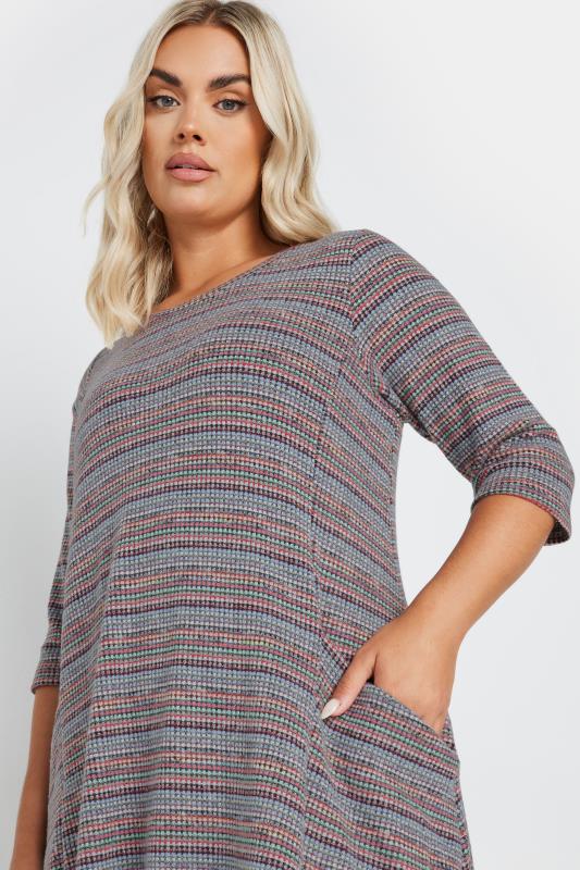 YOURS Plus Size Grey Striped Soft Touch Pocket Dress | Yours Clothing 4