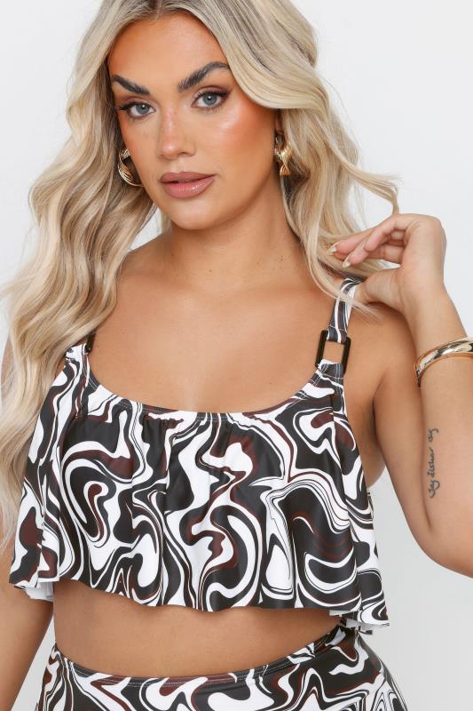 YOURS Plus Size Brown Swirl Print Bikini Top | Yours Clothing 5