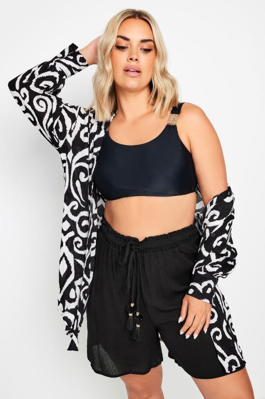 Plus Size Black Wide Leg Beach Trousers | Yours Clothing 2