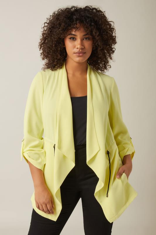 Plus Size  EVANS Curve Yellow Waterfall Jacket