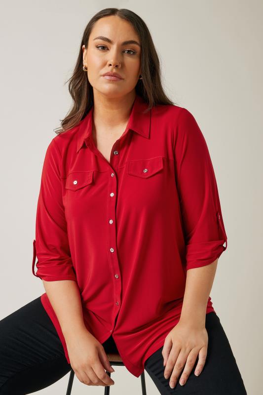 EVANS Plus Size Red Tab Sleeve Blouse | Evans 4