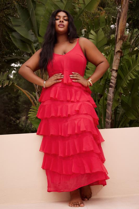 YOURS Plus Size Red Frill Maxi Dress | Yours Clothing 1