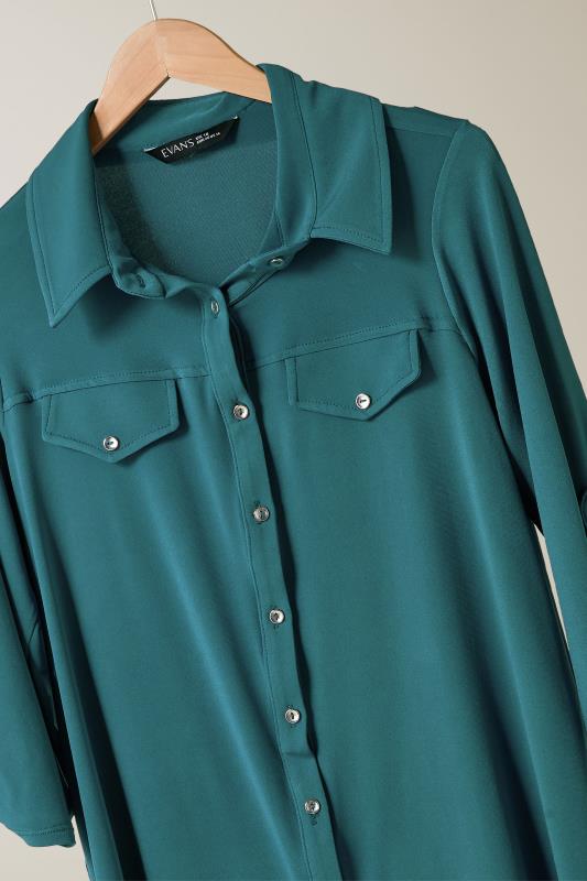 EVANS Plus Size Teal Blue Tab Sleeve Blouse | Evans  6