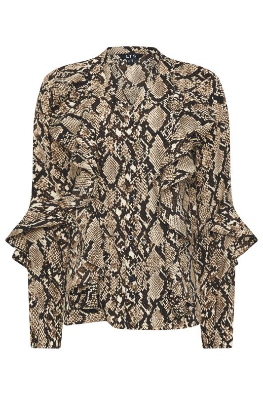 LTS Tall Beige Brown Snake Print Frill Shirt | Long Tall Sally 7