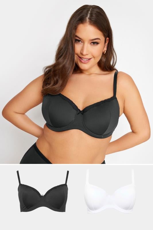 Plus Size  YOURS 2 PACK Black & White Lace Trim T-Shirt Bras