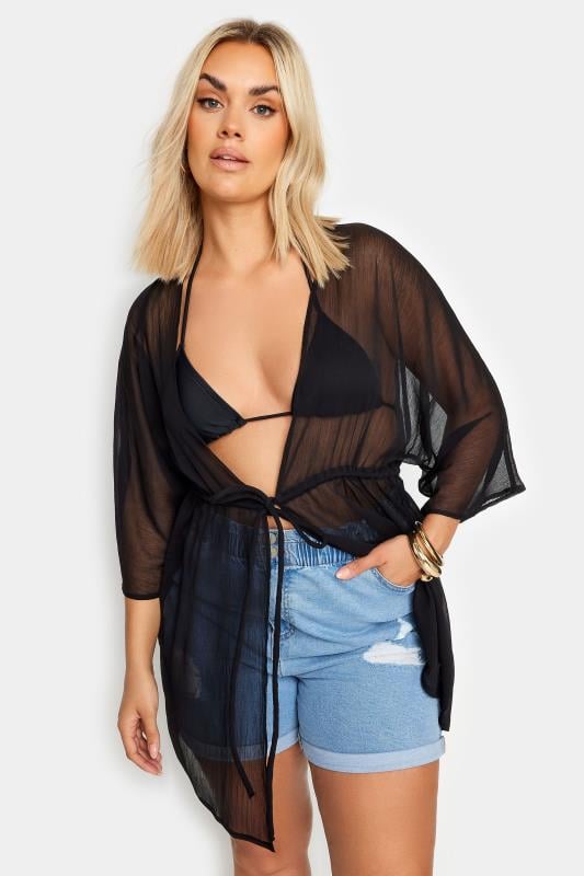 YOURS Plus Size Black Tie Front Kimono | Yours Clothing 1