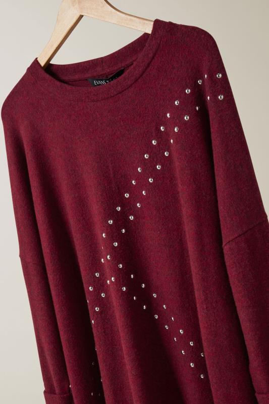 EVANS Plus Size Burgundy Red Stud Longline Jumper | Evans  6