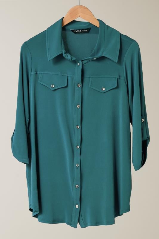 EVANS Plus Size Teal Blue Tab Sleeve Blouse | Evans  5