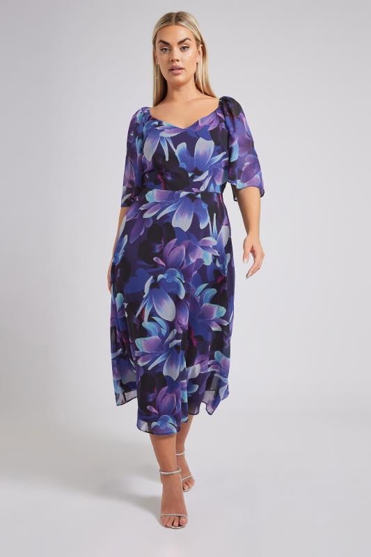 YOURS LONDON Plus Size Navy Blue Floral Print V-Neck Maxi Dress | Yours Clothing 2