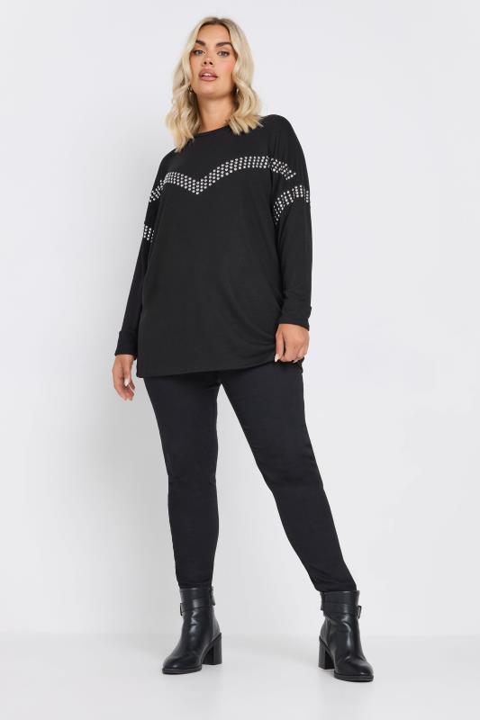 YOURS Plus Size Black Chevron Stud Embellished Jumper | Yours Clothing 2