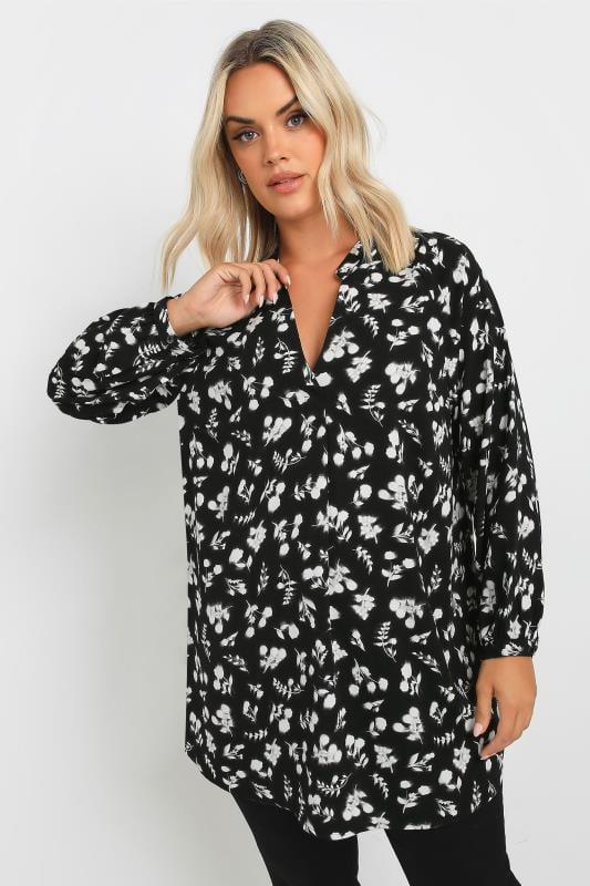 YOURS Plus Size Black Floral Print Textured Blouse | Yours Clothing  2