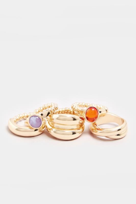 5 PACK Gold Tone Gemstone Stretch Ring Set | Yours Clothing  3