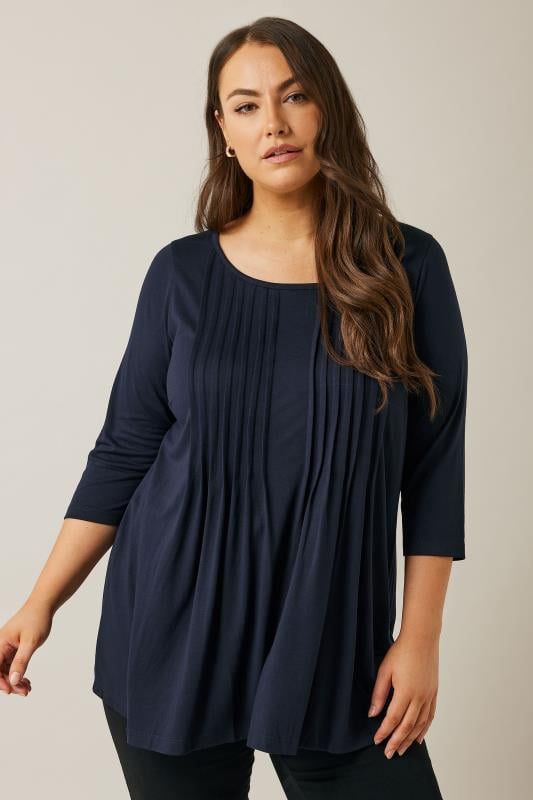 Plus Size  EVANS Curve Navy Blue Pintuck Modal Rich Top