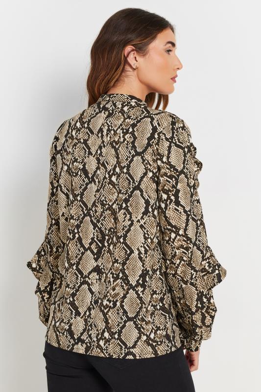 LTS Tall Beige Brown Snake Print Frill Shirt | Long Tall Sally 4