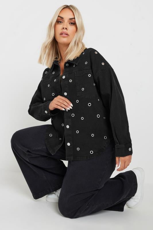 Plus Size  YOURS Curve Black Eyelet Denim Jacket