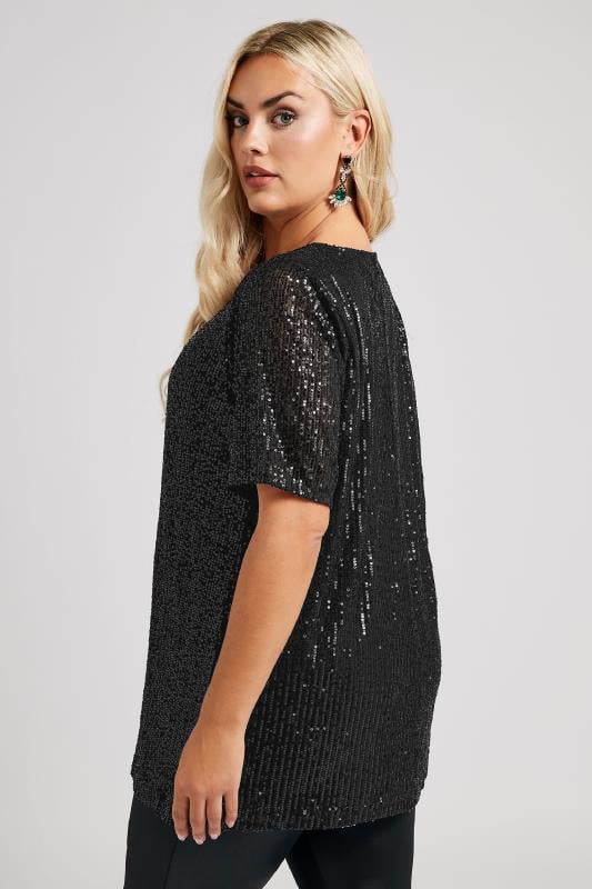 YOURS LONDON Plus Size Black Sequin Swing Top | Yours Clothing  3