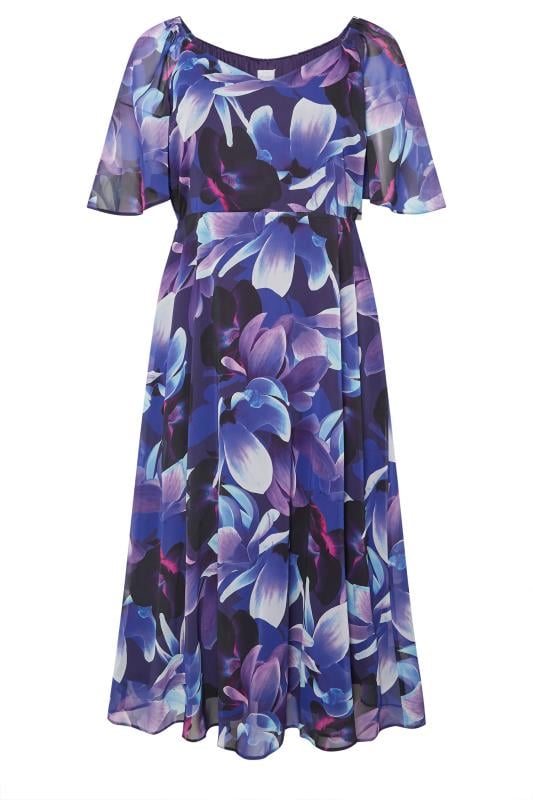 YOURS LONDON Plus Size Navy Blue Floral Print V-Neck Maxi Dress | Yours Clothing 5