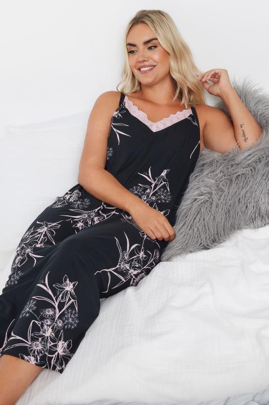 Plus Size  YOURS Curve Black Floral Print Soft Touch Midaxi Chemise