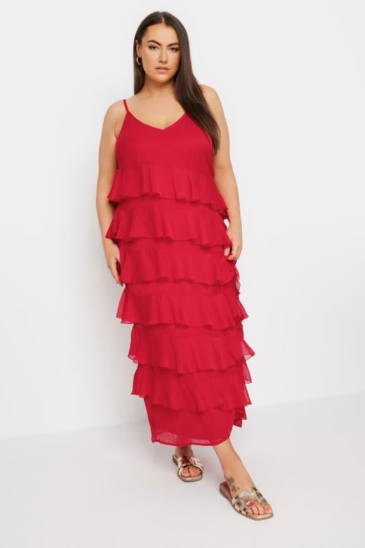 YOURS Plus Size Red Frill Maxi Dress | Yours Clothing 2