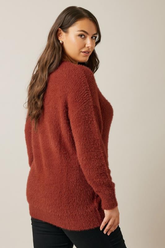 EVANS Plus Size Rust Orange Fluffy Knitted Jumper | Evans  3