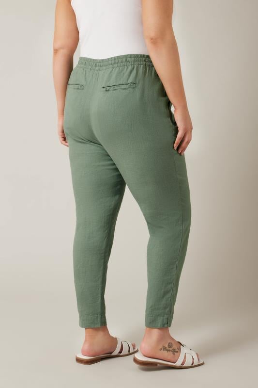 EVANS Curve Khaki Green Linen Jogger | Evans 3