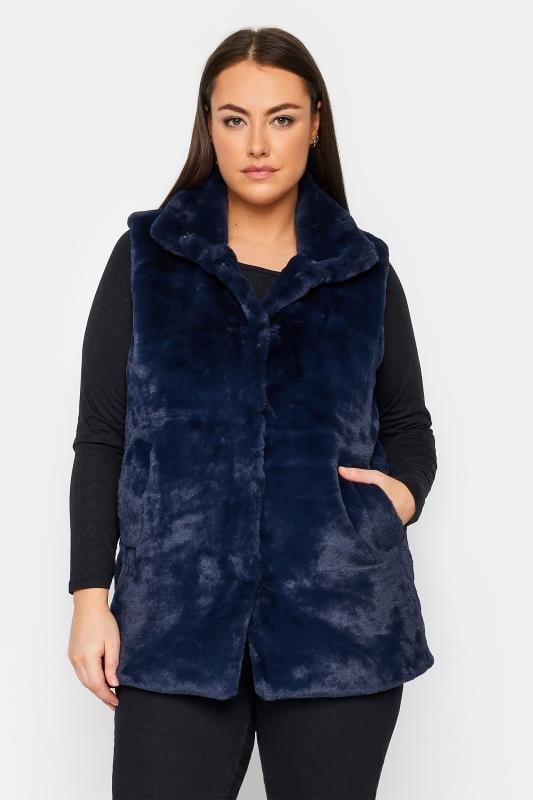 Plus Size  Evans Navy Blue Faux Fur Gilet