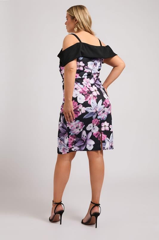 YOURS LONDON Plus Size Pink Floral Print Bardot Shift Dress | Yours Clothing 3