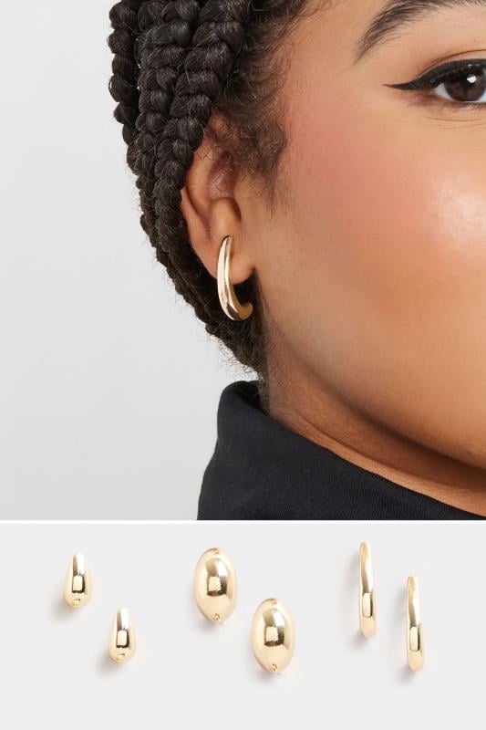 Plus Size  Yours 3 PACK Gold Tone Droplet Hoop Set