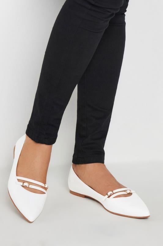 Tall  LTS Ivory White Pointed Buckle Flats In Standard Fit