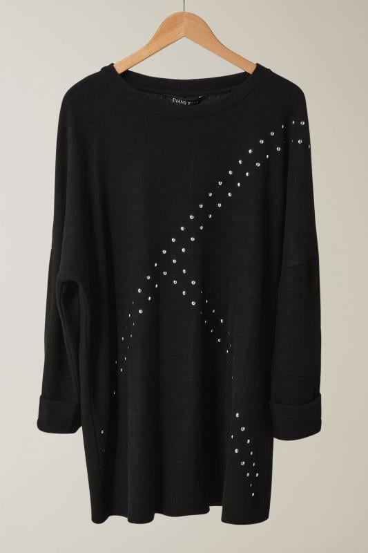 EVANS Plus Size Black Stud Longline Jumper | Evans  5