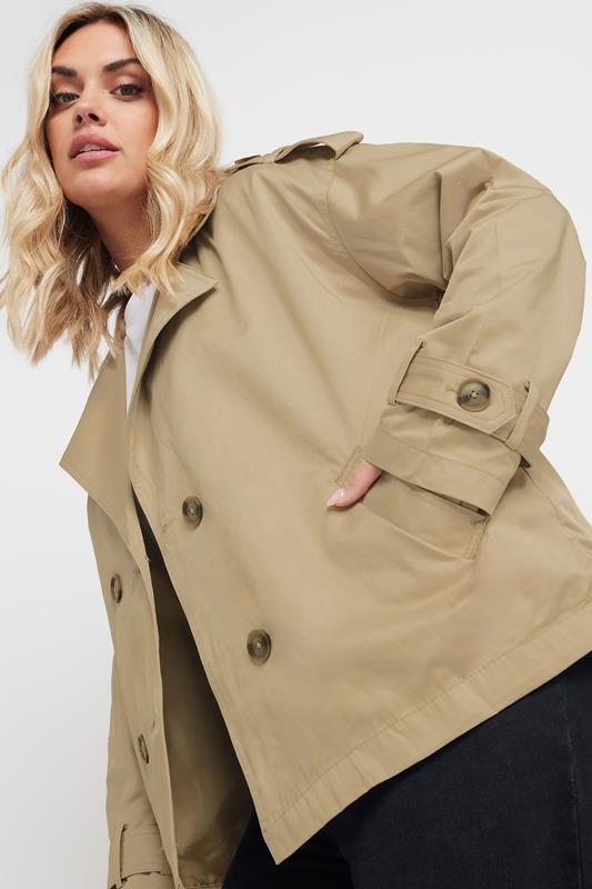 YOURS Plus Size Natural Brown Short Trench Coat 5