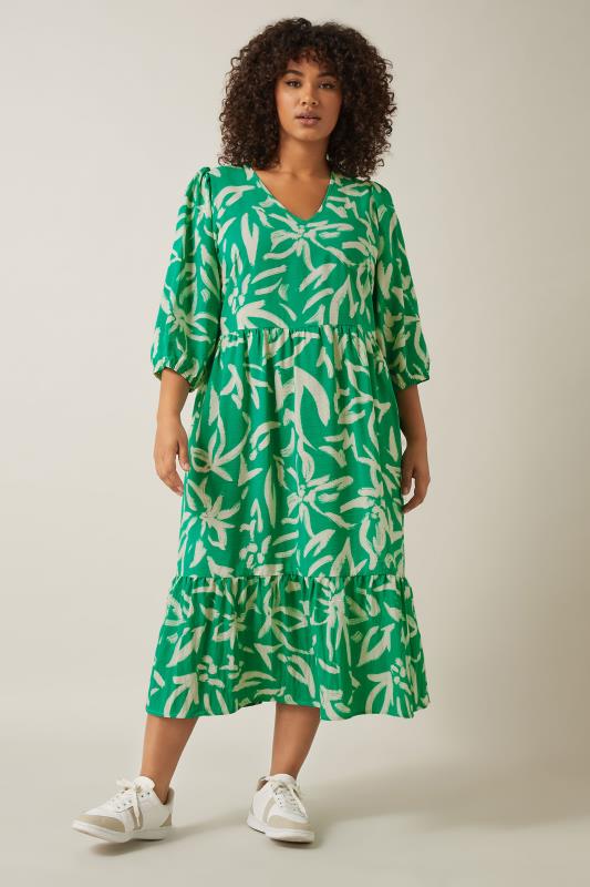 Plus Size  EVANS Curve Green Abstract Print Midaxi Dress