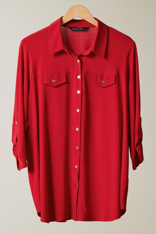 EVANS Plus Size Red Tab Sleeve Blouse | Evans 5