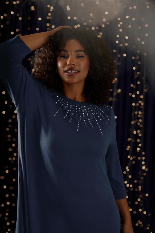 Plus Size  EVANS Curve Navy Blue Sequin Embellished Longline Top