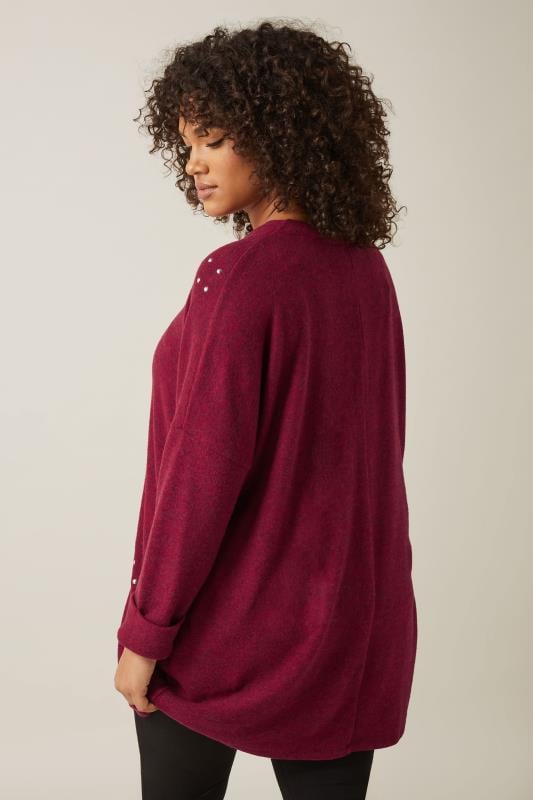 EVANS Plus Size Burgundy Red Stud Longline Jumper | Evans  3