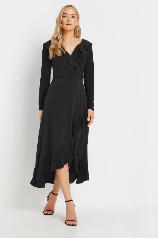 LTS Tall Black Long Sleeve Frill Midi Dress | Long Tall Sally 2