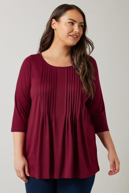 Plus Size  EVANS Curve Burgundy Red Pintuck Modal Rich Top