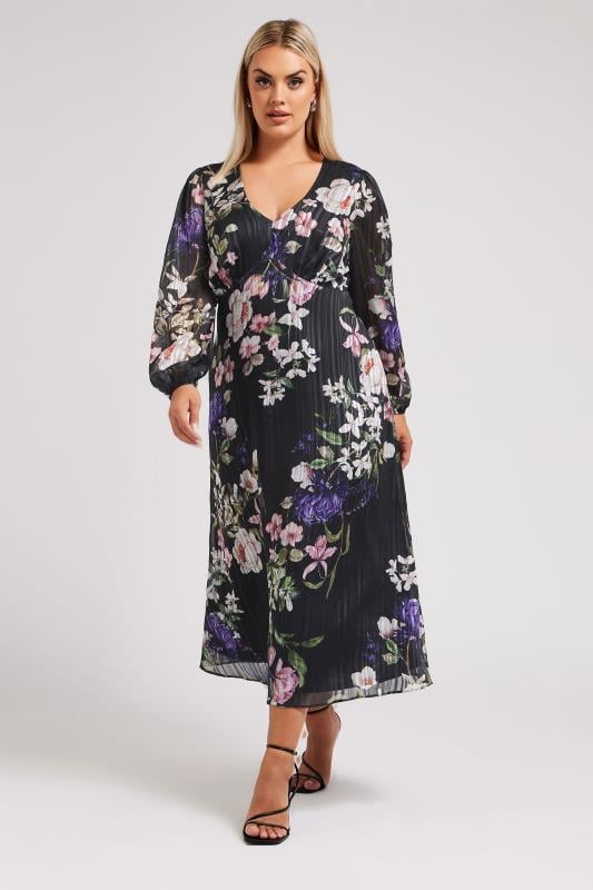 Plus Size  YOURS LONDON Curve Black Metallic Floral Midaxi Dress