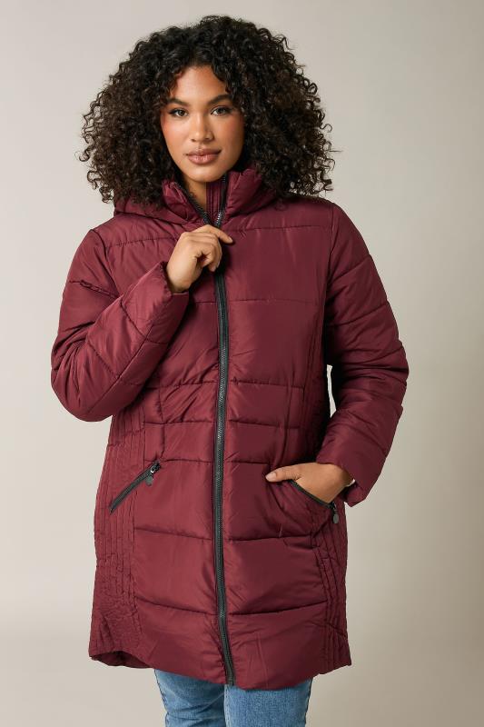 Plus Size  Evans Burgundy Hooded Puffer Coat