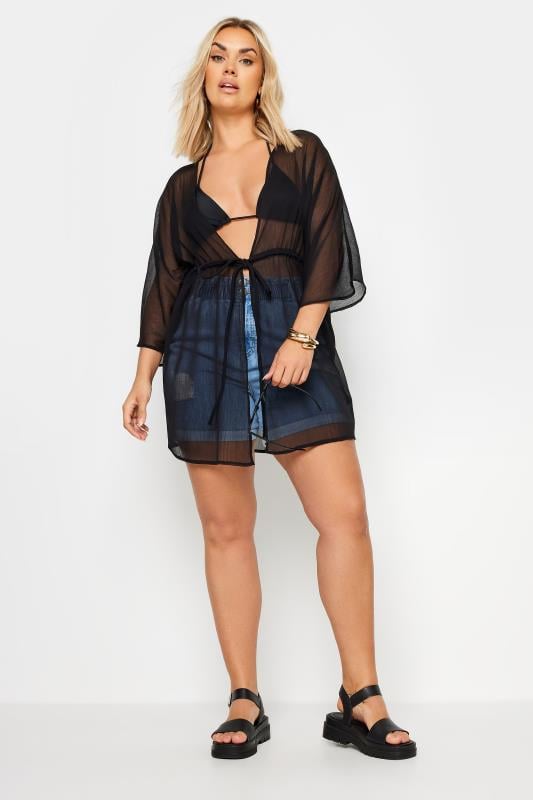 YOURS Plus Size Black Tie Front Kimono | Yours Clothing 2