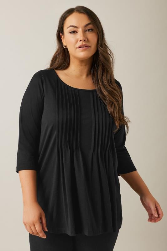 Plus Size  EVANS Curve Black Pintuck Modal Rich Top