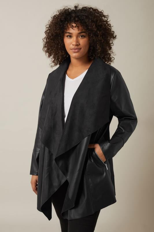 Plus Size  EVANS Curve Black Faux Leather Waterfall Jacket