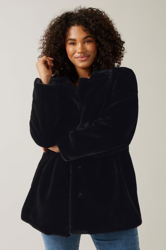 Plus Size  EVANS Curve Black Faux Fur Coat