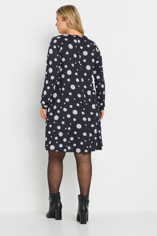 YOURS Plus Size Blue Polka Dot Print Mini Dress | Yours Clothing 3