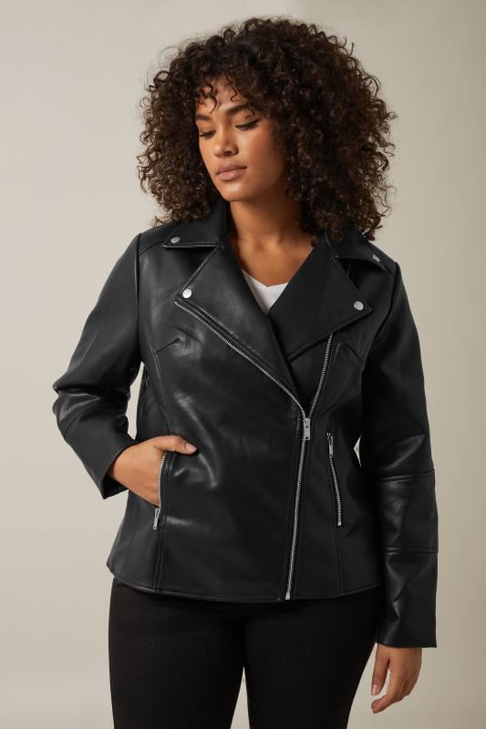 Plus Size  EVANS Curve Black Faux Leather Biker Jacket