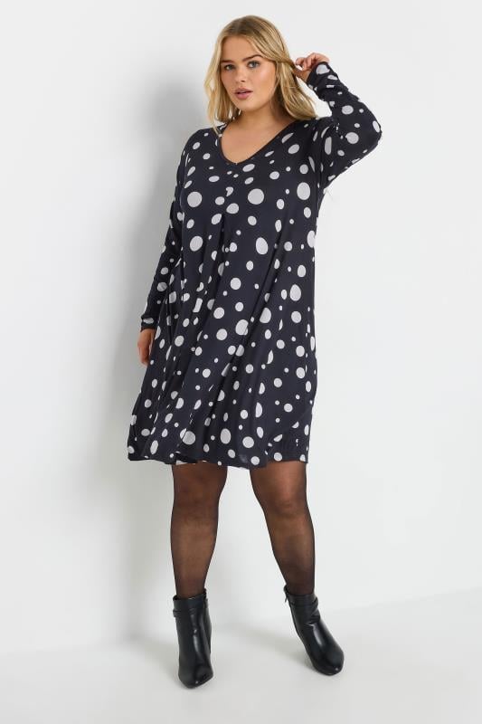 YOURS Plus Size Blue Polka Dot Print Mini Dress | Yours Clothing 2